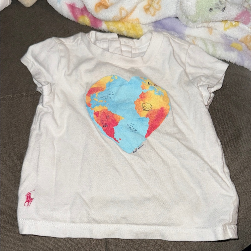 Polo by Ralph Lauren Kids White Tee with Heart Globe